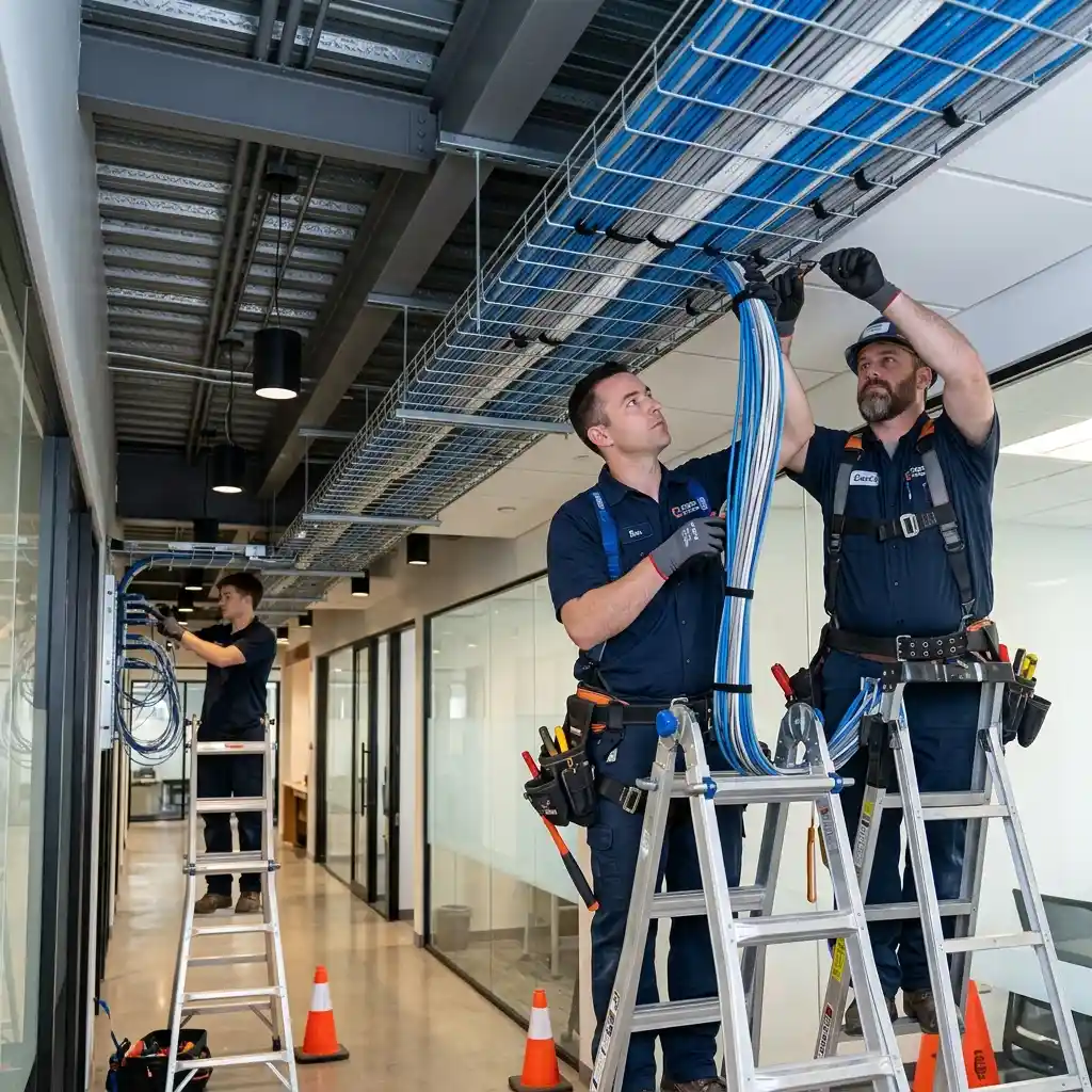Tendido de cableado estructurado en altura mediante plataformas elevadoras